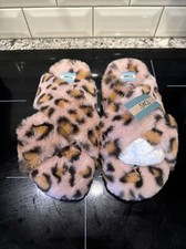 NIB TOMS Women's Susie Faux Fur Slip On Slippers Slides Pink Cheetah Size 7