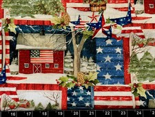 Tina Scrap 9"x21" Christmas Patriotic Flag Barn Star Farm Country FABRIC COTTON