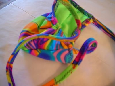 Swimsuit Mens  Handmade Custom Male USA  G string Neon Swirl nylon spandex lined