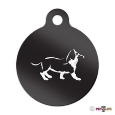 Basset Hound Engraved Keychain Round Tag w/tab hush puppy Many Colors