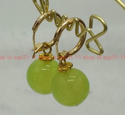 Beautiful Natural 12mm Green Peridot Round Gemstone Beads Hook Earrings - Picture 11 of 12