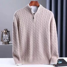 Men's Sweater Classic Cashmere Knitted Half Zip Stand Collar Tops