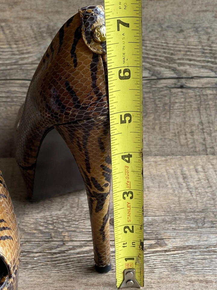 Stuart Weitzman Womens 5M ‘Lille’ Cognac Tiger/Snake Print Open Toe Pumps~ MINT - Image 4 of 4