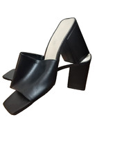 NINE WEST Womens Mule Blocky Soft Black Leather Block Heel Open Toe Shoe Size 11