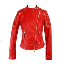 Giacca TWIN SET rossa donna biker taglia M 38 ecopelle borchie party np 198 nuova