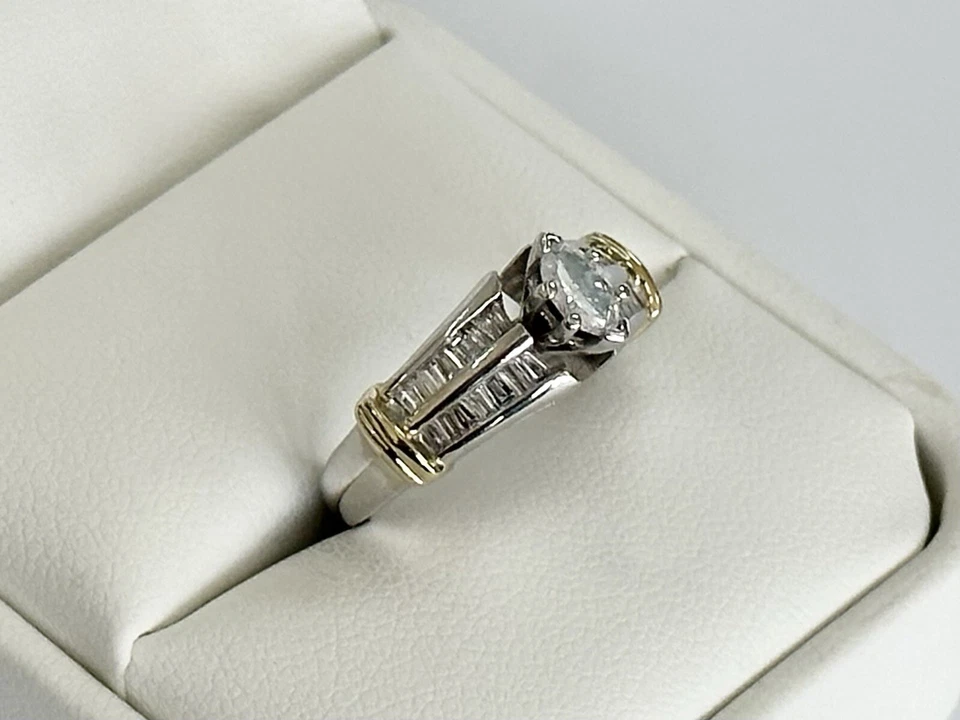 Anillo de diamantes marquesa genuinos naturales de oro blanco de dos tonos de 14K de oro amarillo talla 5 Foto 4 de 4