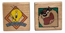 Looney Tunes Lot 2 Rubber Stampede Wood Stamps Tweety Bird and Taz 1996 Craft