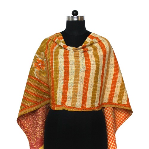 Vintage Kantha Scarf Cotton Sari Stole Women Shawl Hand Stitch Embroidered Ad