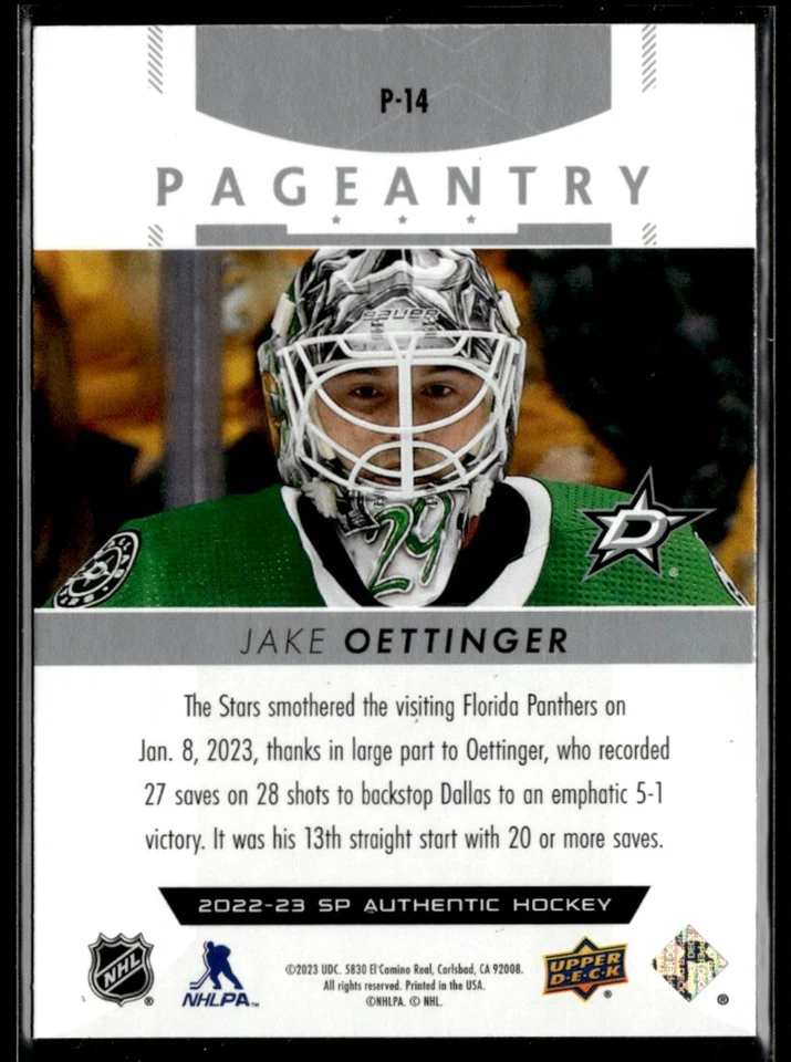 2022-23 SP Authentic Pageantry Jake Oettinger #P-14 - Image 2 of 2