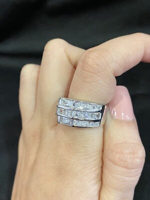 925 Sterling Silver Mens Princess Cut Baguette CZ Cluster Pinky Ring Ring Sz 7 8