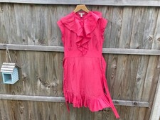 TED BAKER PINK FRILLY SLEEVELESS SILK PINK DRESS 2 UK 10 MEDIUM EVENING ZZ