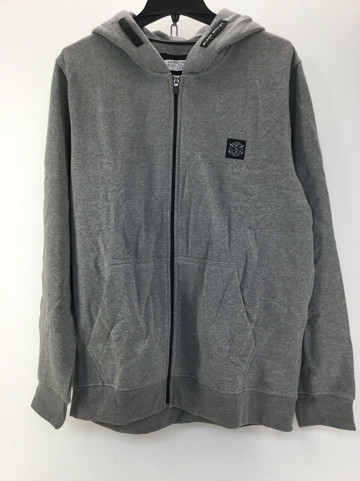 U.S.Polo Assn Men's Black Mallet Magic Drawstring Logo Zip Hoodie, Gray, L