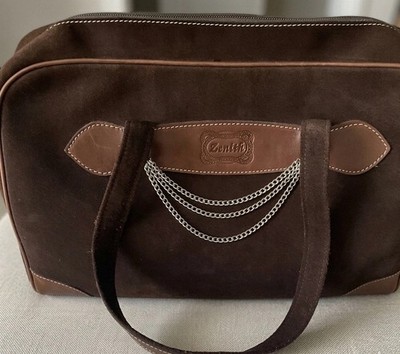 Vintage Zenith Italian Dk Brown Suede Leather Satchel Chain Detail Boho Handmade