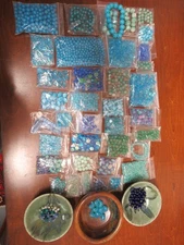 Assorted Blue/Green Beads - Mostly Glass - Destash - Vintage to new/unused