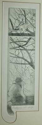 Vtg RICHARD VOLPE Artist Proof Etching Limited Edition SIGNED Cat & Bird