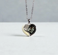 Forest Green Two Tone Heart Swarovski Elements Crystal Necklace 18K Gold Plated