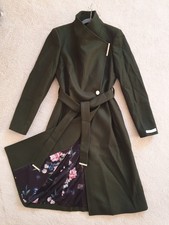 BNWT Ted Baker ROSE Olive Khaki Wool & Cashmere Belted Wrap Coat UK 8 TB 1