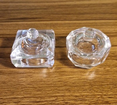 Zwei kleine Kristalltöpfe Salzverkäufer Schmuck Schmucktöpfe 5,5 cm