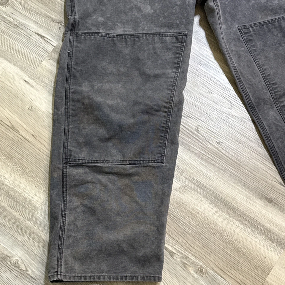VINTAGE Carhartt Bibs Overalls Gray Mens Double Knee Canvas WORN Grunge Workwear - Image 3 of 4