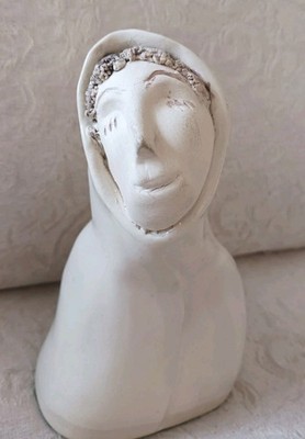 Lovely Small Handcrafted Female Statue Artisan Signed Women Figurine Upturn Face