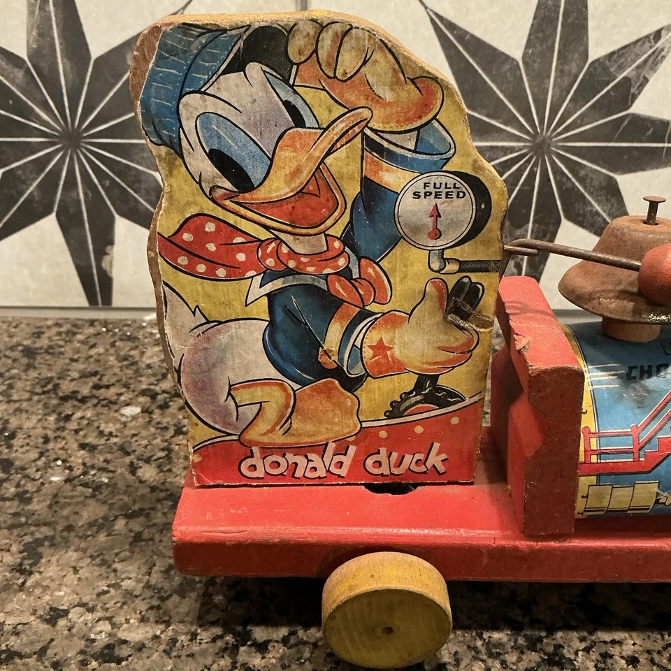 Juguete de madera Fisher Price Donald Duck Choo Choo #450 de colección 1950 Disney FUNCIONA Foto 2 de 4