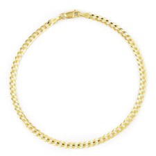 14K or Jaune Femmes Solide 2.5mm Concave Maille Gourmette Cubain Chaîne Bracelet