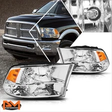 For 09-18 Dodge Ram Pickup Chrome Housing Quad Headlight Amber Side Corner Lamps