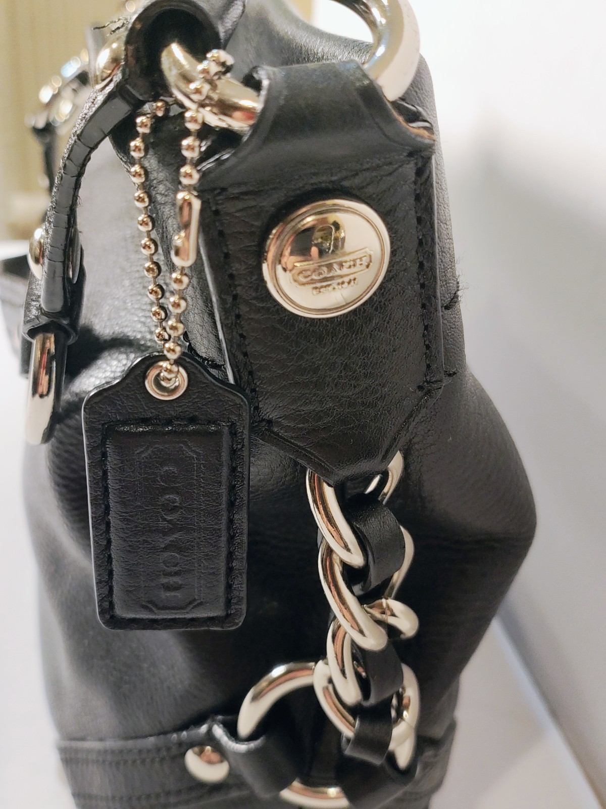 Y2K COACH Carly Hobo Bag Black Pebbled Leather Chain … - Gem