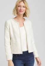 Chico  s Pearl Trim Tweed Jacket NWT Size 0 S Cream Classic Style 57040103