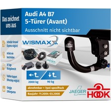 AHK für Audi A4 B7 Avant 04-08 vert. abnehmbar HOOK +7pol E-Satz JAEGER