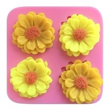 Chrysanthemum Daisy Flower Fondant Cake Silicone Mold, 4 Cavities Chocolate Cand