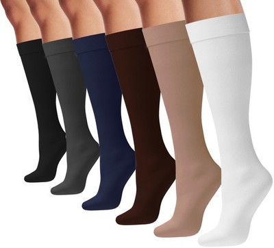 6 Pairs Women s Trouser Socks, Opaque Stretchy Nylon Knee High Bulk Pack
