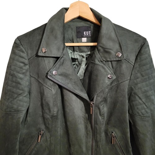 Kut From The Kloth Jacket Large Green Suede Moto - Picture 2 of 8