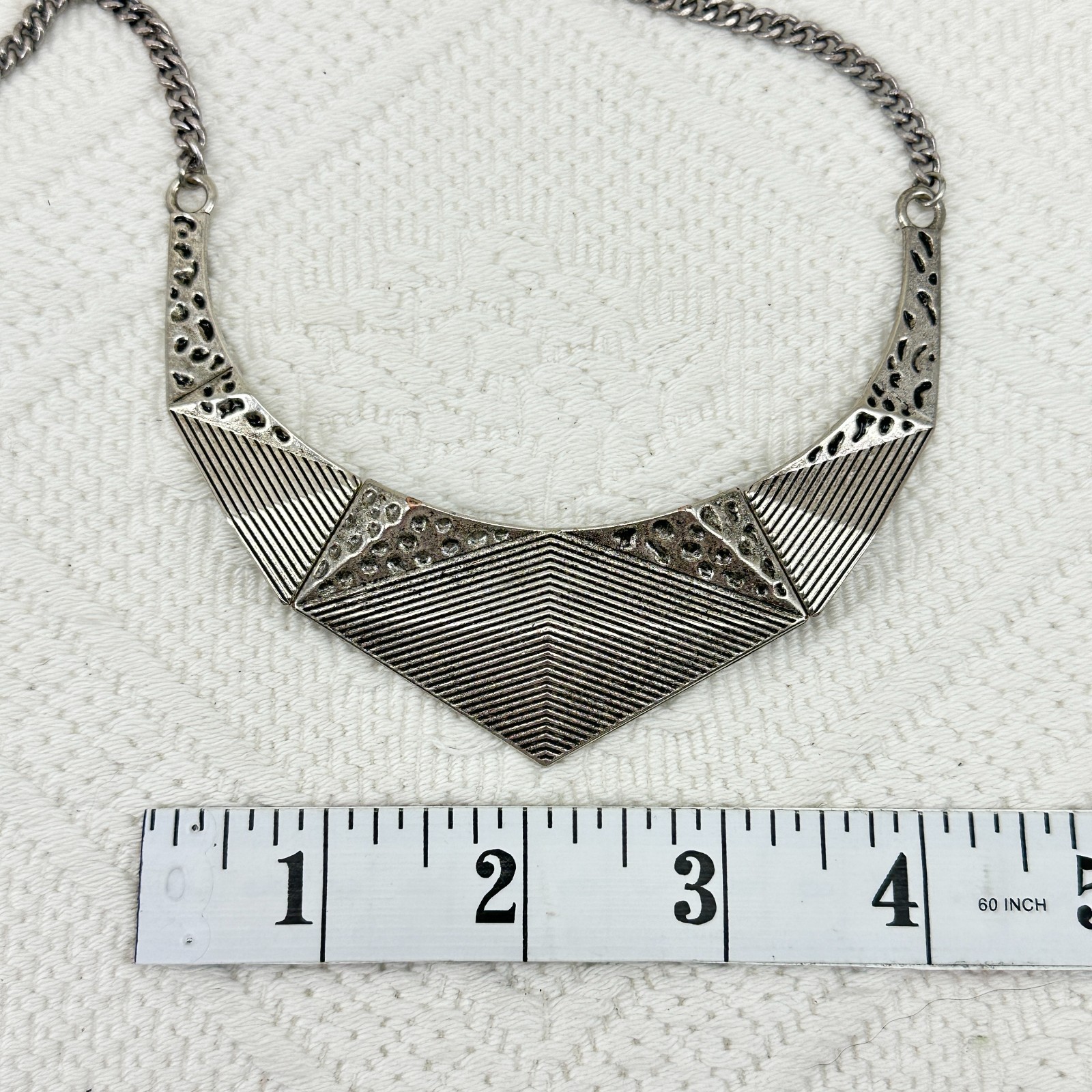 Necklace Geometric Silver Tone Angular Articulati… - image 7