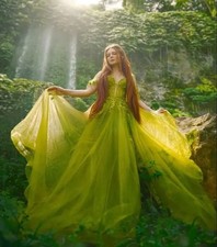 Fairy Medieval Evening Dresses Elegant Strapless Sheer Corset Tulle Prom Gowns