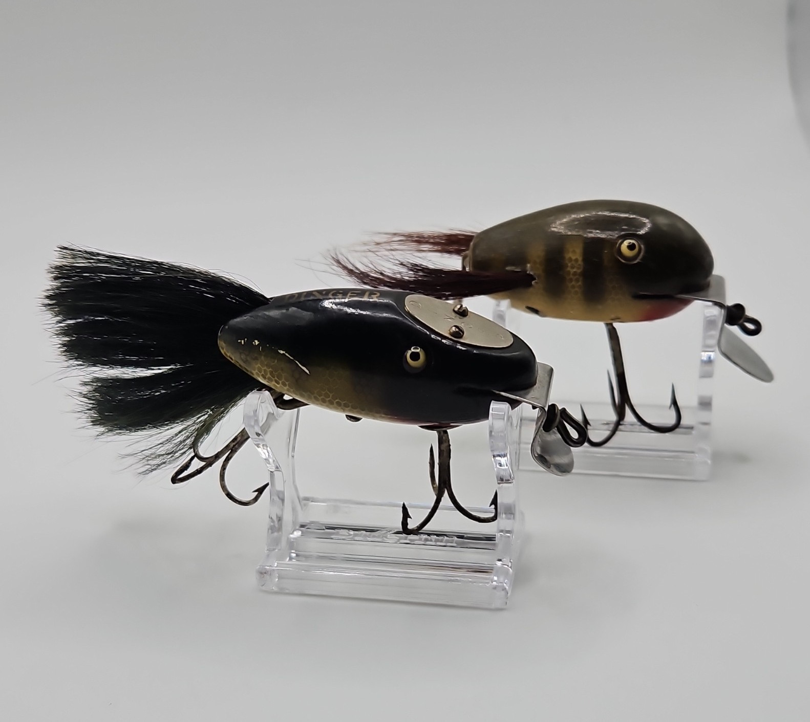 Dinger & Dingbat Vintage Wood Lot Of 2 Creek Chub Glass Eyes.