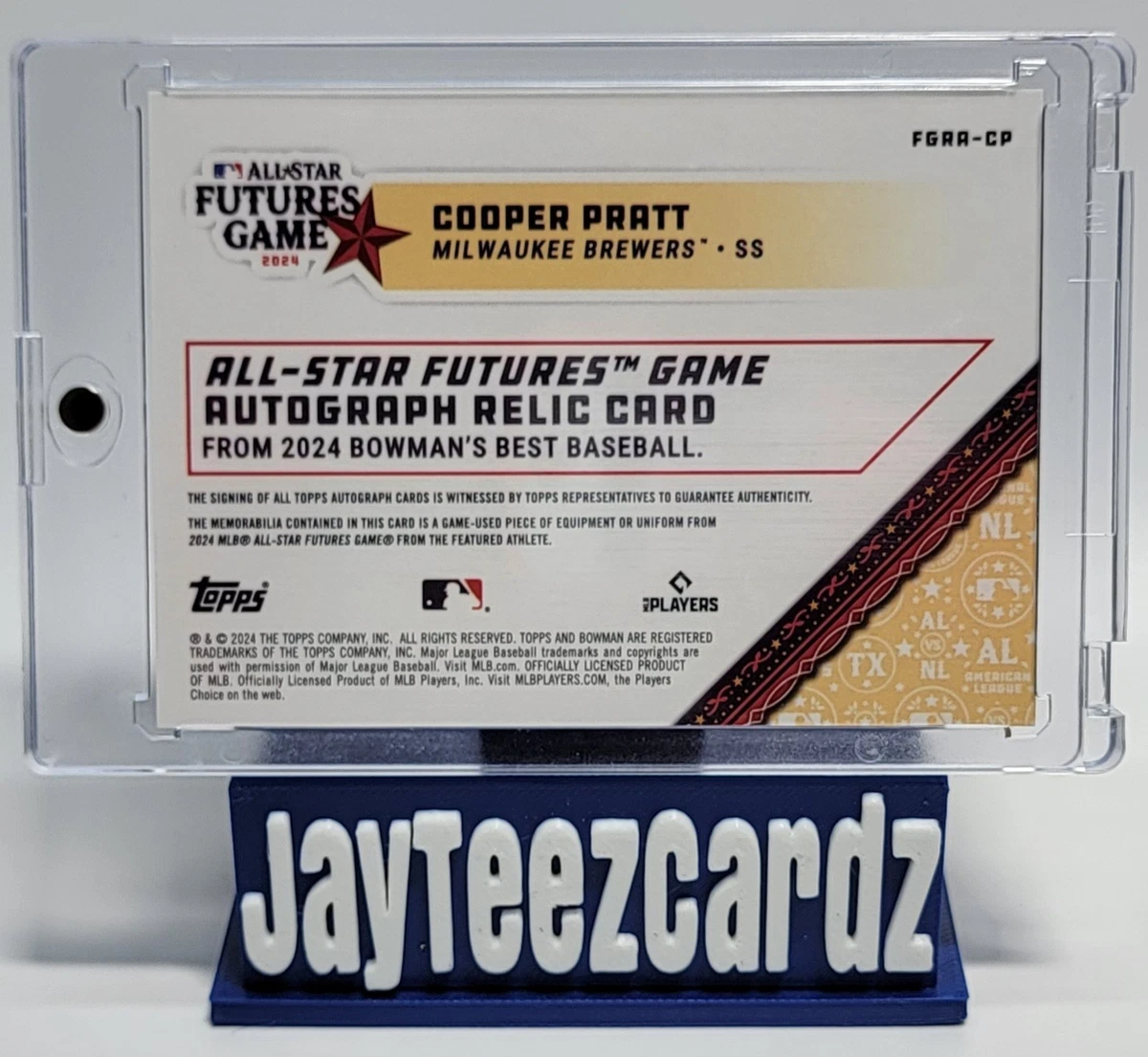 Topps 2024 Bowmans Best Cooper Pratt Futures Juego Auto Reliquia Púrpura/250 Cerveceros