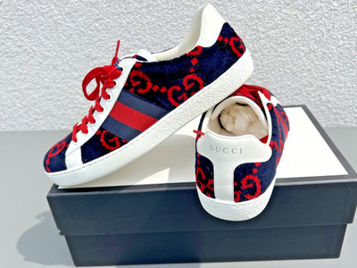 GUCCI Ace velvet sneakers VELVET GG SPONGE RED women's & men's shoes size 7+ /41
