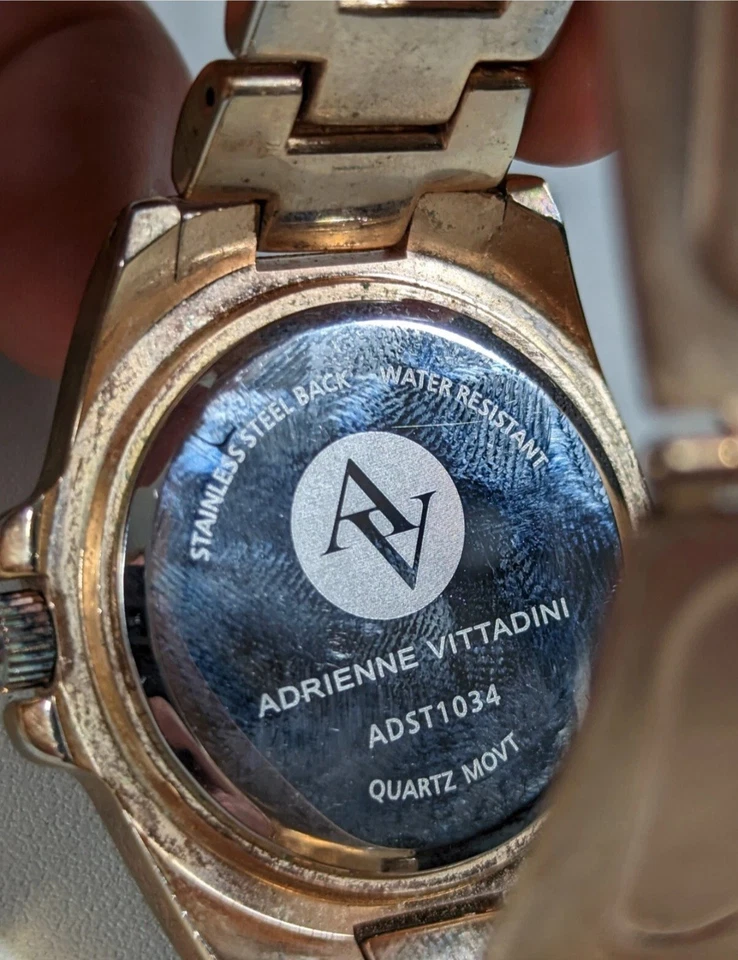 Adrienne Vittadini Pearlized Dial Crystal Accent Gold Tone Case Stainless Watch - Image 2 of 4