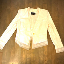 BCBGMAXAZRIA Women's White Blazer Jacket Button Front Pockets Size M
