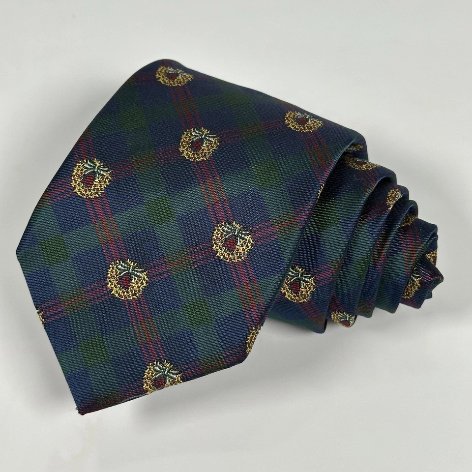 Brooks Brothers Silk Tie Mens Multicolor Plaid Holiday Wreath USA England NWT - Image 2 of 4
