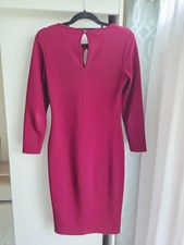 💗Dorothy Perkins Burgundy Jersey Shift Dress Long Sleeves Keyhole Neckline UK8