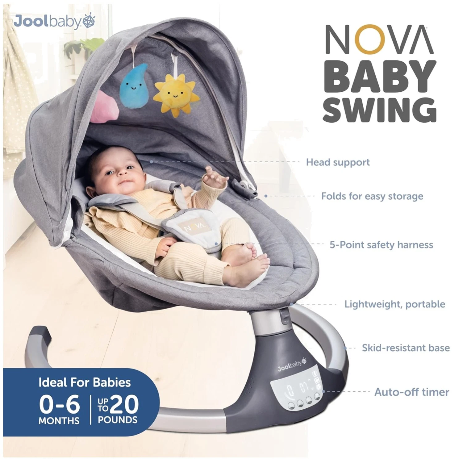 Nova Electric Infant Swing, Bluetooth, Remote Control