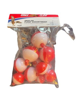 Eagle Claw 07030-001 Snap-On Round Floats, Red/White, Assorted Sizes 11 In Pack