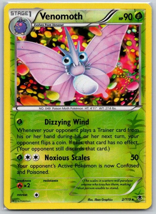 Venomoth 2/119 Reverse Holo XY - Phantom Forces LP