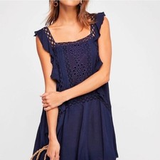 Free People One Priscilla Navy Blue Sleeveless Mini Dress Size Small