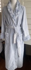 Carole Hochman Women  s L Long Plush Wrap Robe w Faux Fur Trim Blue Pockets