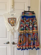 Authentic Dolce & Gabbana T-Shirt Paired with Unique Vintage Italian Maxi Skirt