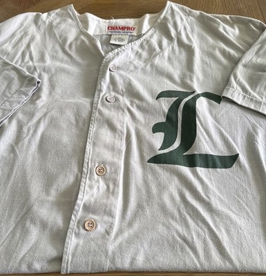 Old English L Champro Men's XXL Baseball Jersey Gray And Green Button Up