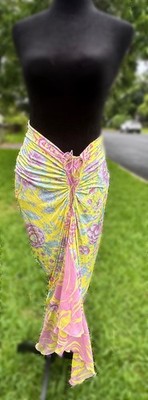 Emanuel Ungaro Floral Lace Sarong Pink Yellow Blue Pastel Ruched Ruffle VTG NWOT